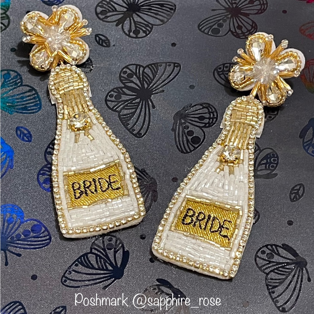 Bride Earrings Beaded Champagne Bottle Womens Bachelorette Party Future Mrs New